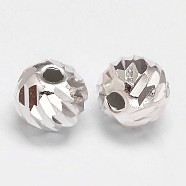 Fancy Cut Faceted Round 925 Sterling Silver Beads, Silver, 8mm, Hole: 1.5mm(X-STER-F012-11D)