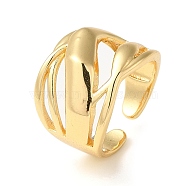 Rack Plating Brass Hollow Open Cuff Rings for Women, Real 18K Gold Plated, US Size 7 1/2(17.7mm)(RJEW-M162-28G)