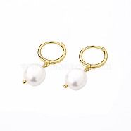 Round Stainless Steel Gold-Plated Pearl Hoop Earrings for Women(XY1693)