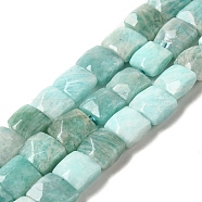 Natural Amazonite Beads Strands, Faceted, Square, 9~10.5x9~10.5x5~5.5mm, Hole: 1mm, about 39~42pcs/strand, 14.96~15.35 inch (38~39cm)(G-C109-A12-02)