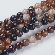 Round Dyed Natural Striped Agate/Banded Agate Beads Strands, Saddle Brown, 6mm, Hole: 1mm, about 62pcs/strand, 14.8 inch(G-G582-6mm-04)