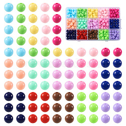 300Pcs 15 Colors Opaque Acrylic Beads, Round, Mixed Color, 8x7mm, Hole: 2mm, 20pcs/color(SACR-TA0001-13)