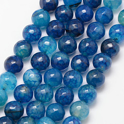 Natural Crackle Agate Bead Strands, Round, Grade A, Faceted, Dyed, Dodger Blue, 10mm, Hole: 1mm, about 37pcs/strand, 15 inch(G-K166-07F-10mm-03)