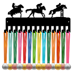 Iron Medal Holder Frame, 14 Hooks Medals Display Hanger Rack, with Screws, Black, Horse, 130x290mm(AJEW-WH0390-022)