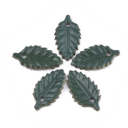 Eco-Friendly Cowhide Pendants, Leaf, Dark Green, 26x14x1.5mm, Hole: 2mm(X-FIND-T045-33B)