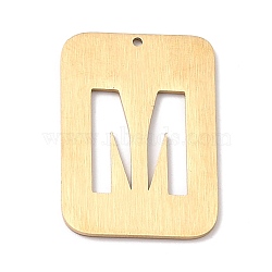 Ion Plating(IP) 304 Stainless Steel Pendants, Rectangle with Alphabet, Hollow, Letter.M, 32x22x1mm, Hole: 1.5mm(STAS-K216-49M-G)