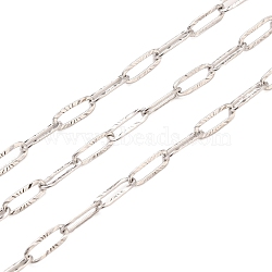 3.28 Feet 304 Stainless Steel Textured Paperclip Chains, Drawn Elongated Cable Chains, Soldered, Stainless Steel Color,9.7x3.5x0.7mm(X-CHS-I009-01P)