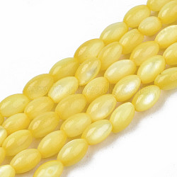 Natural Freshwater Shell Beads Strands, Dyed, Rice, Yellow, 5x3mm, Hole: 0.9mm, about 80~83pcs/strand, 14.76 inch~15.55 inch(37.5~39.5cm)(SHEL-N003-25-B05)