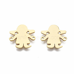 201 Stainless Steel Links Connectors, Laser Cut, Girl, Golden, 15x16x1mm, Hole: 1.2mm(X-STAS-S080-031G)