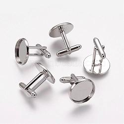 Brass Cufflinks, Rack Plating, Platinum Color, Size: about 7mm wide, 27mm long, 4mm thick, tray: 18mm in diameter, 16mm inner diameter(KK-Q187-N)