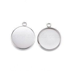 304 Stainless Steel Pendant Cabochon Settings, Plain Edge Bezel Cups, Flat Round, Stainless Steel Color, Tray: 5.5mm, 8.5x6.4x1mm, Hole: 1.4mm(STAS-G127-13-5.5mm-P)