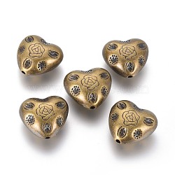 CCB Plastic Beads, Heart with Rose, Antique Bronze, 25.5x27.5x15.5mm, Hole: 2.5mm(CCB-L011-023AB)