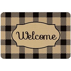 Linen and Rubber Ground Mat, Rectangle with Word Welcome, Black, Word, 40x60cm(AJEW-WH0142-012)