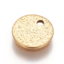 Ion Plating(IP) 304 Stainless Steel Textured Pendants, Flat Round, Golden, 8x1mm, Hole: 1.2mm(STAS-I098-01-8mm-G)