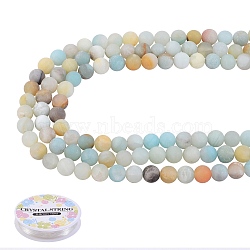 DIY Bracelet Making Kits, 3 Strands Frosted Natural Amazonite Round Bead Strands, Elastic Thread, Beads: 3strands(DIY-SZ0003-65)