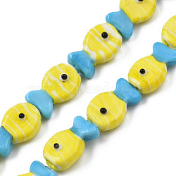 Handmade Lampwork Beads Strands, Fish, Yellow, 19~20x12.5x9mm, Hole: 0.8mm, about 25pcs/strand, 18.90 inch(48cm)(LAMP-N021-41-A04)
