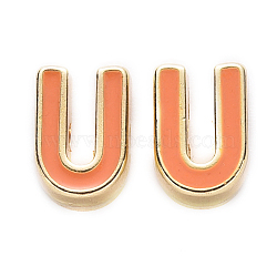 Rack Plating Alloy Enamel Beads, Cadmium Free & Nickel Free & Lead Free, Light Gold, Dark Orange, Letter.U, U: 10x7x4.5mm, Hole: 1.6mm(ENAM-S122-033U-NR)