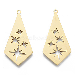 201 Stainless Steel Pendants, Kite Charm with Star, Real 18K Gold Plated, 38.5x18.5x1mm, Hole: 1.5mm(STAS-N090-LA956-2)