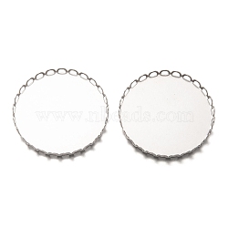 Non-Tarnish 304 Stainless Steel Cabochon Settings, Lace Edge Bezel Cups, Flat Round, Stainless Steel Color, Tray: 30mm, 31x2.4mm (STAS-H136-13A-P)