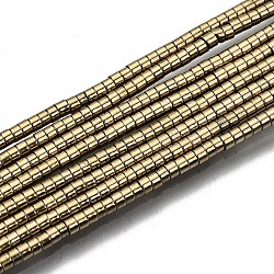 Electroplate Non-magnetic Synthetic Hematite Beads Strands, Column, Pale Goldenrod, 1.5x1mm, Hole: 0.5mm, about 377~383pcs/strand, 15.75 inch~15.94 inch(40cm~40.5cm)(G-T114-57-02)