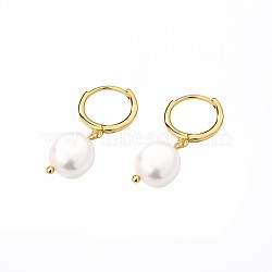 Round Stainless Steel Gold-Plated Pearl Hoop Earrings for Women(XY1693)