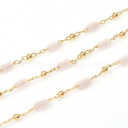 3.28 Feet Handmade Natural Rose Quartz Beaded Chains, Real 18K Gold Plated Plated Brass Chains, Soldered, Long-Lasting Plated, 4~5x2~2.5mm, Beads: 2mm, Link: 2x1x0.2mm and 2x1.5x0.2mm(X-CHC-E021-01D)
