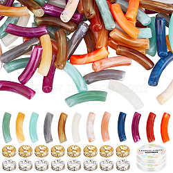 DIY Two Tone Acrylic Tube & Brass Rhinestone Beads Jewelry Making Kits, Mixed Color, Beads: 8~31x8~9.5x3.5~7.5mm, Hole: 1.8~2mm, 240pcs(DIY-SP0002-21)