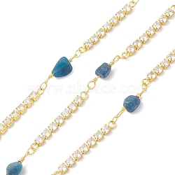 Brass Cubic Zirconia Link Chains with Natural Lapis Lazuli Beads, Unwelded, Golden, 17~30x3~8x2.5~5mm(CHS-P016-37G-02)