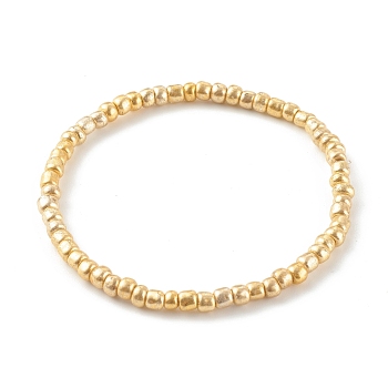 Electroplate Round Glass Seed Bead Stretch Bracelets, Golden Plated, Inner Diameter: 2-3/8 inch(6cm)