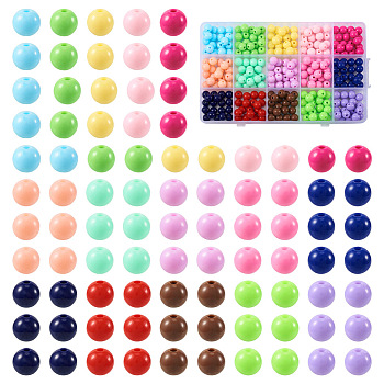 300Pcs 15 Colors Opaque Acrylic Beads, Round, Mixed Color, 8x7mm, Hole: 2mm, 20pcs/color
