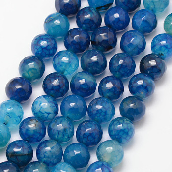 Natural Crackle Agate Bead Strands, Round, Grade A, Faceted, Dyed, Dodger Blue, 10mm, Hole: 1mm, about 37pcs/strand, 15 inch