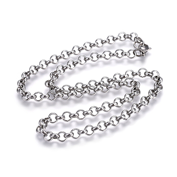 304 Stainless Steel Rolo Chain Necklaces, with Lobster Claw Clasps, Stainless Steel Color, 19.8 inch(50.2cm), link: 6x2mm