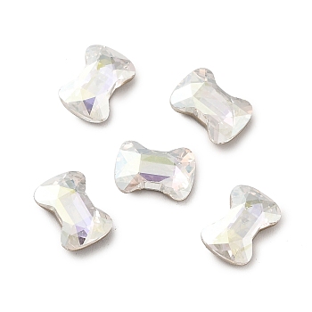 K9 Glass Rhinestone Cabochons, Flat Back & Back Plated, Faceted, Bowknot, Crystal, 7x10x3.5mm