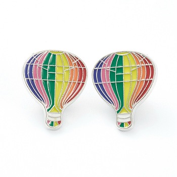 Alloy Pride Enamel Brooches, Enamel Pin, with Butterfly Clutches, Rainbow Hot Air Balloon, Platinum, Colorful, 23x19x10mm