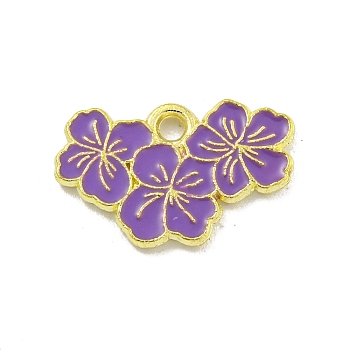 Alloy Enamel Pendants, Golden, Sakura Charm, Dark Violet, 11x18x1.5mm, Hole: 1.8mm