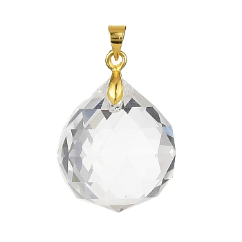 Clear Glass Pendants, with Brass Ice Pick Pinch Bails, Faceted Teardrop Charms, Golden, 28.5x21mm, Hole: 4x3.5mm