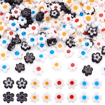 120Pcs 4 Styles Handmade Millefiori Glass Bead Strands, Flower, Mixed Color, 6.4~9x3~3.2mm, Hole: 1mm, 30pcs/style