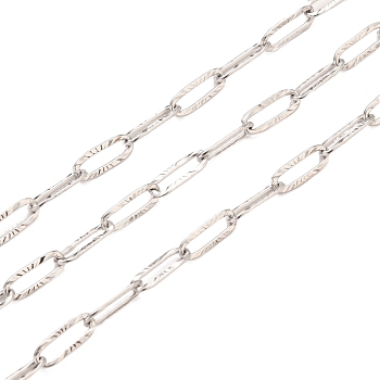 3.28 Feet 304 Stainless Steel Textured Paperclip Chains, Drawn Elongated Cable Chains, Soldered, Stainless Steel Color,9.7x3.5x0.7mm