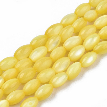 Natural Freshwater Shell Beads Strands, Dyed, Rice, Yellow, 5x3mm, Hole: 0.9mm, about 80~83pcs/strand, 14.76 inch~15.55 inch(37.5~39.5cm)