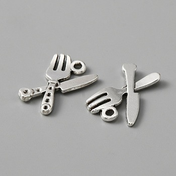 Tibetan Style Alloy Pendants, Knife and Fork, Antique Silver, 20.5x14x1.5mm, Hole: 1.6mm