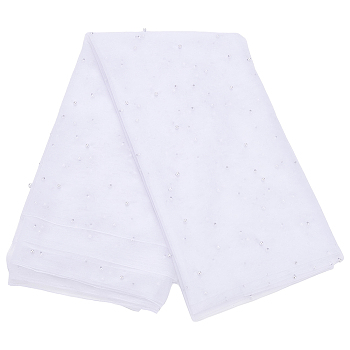 Nylon Tulle Mesh Fabric, Plastic Imitation Pearl Beaded Fabric, for DIY Bridal Veil Dress Short Skirt, White, 274.3x15cm