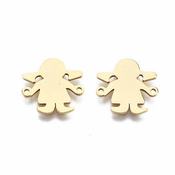 201 Stainless Steel Links Connectors, Laser Cut, Girl, Golden, 15x16x1mm, Hole: 1.2mm