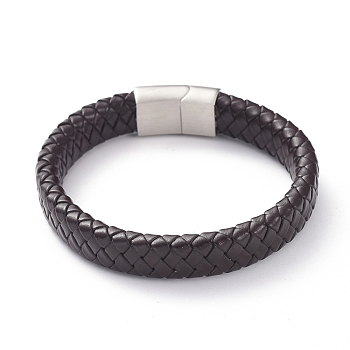 Unisex Leather Cord Weave Bracelets, with 304 Stainless Steel Magnetic Clasps, Coconut Brown, 8-1/4 inch(21cm), 12x6mm