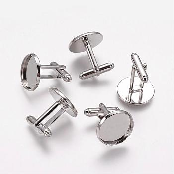 Brass Cufflinks, Rack Plating, Platinum Color, Size: about 7mm wide, 27mm long, 4mm thick, tray: 18mm in diameter, 16mm inner diameter