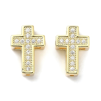 Rack Plating Brass Micro Pave Cubic Zirconia Charms, Real 18K Gold Plated, Lead Free & Cadmium Free, Cross, Real 18K Gold Plated, 12.5x8.5x5.5mm, Hole: 3x0.9mm