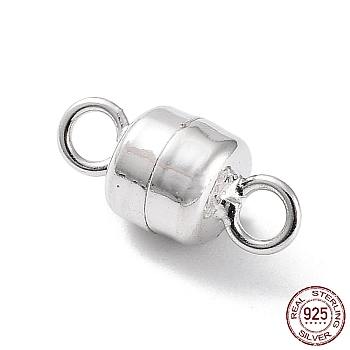 Rhodium Plated 925 Sterling Silver Magnetic Clasps, Column, Platinum, 10.5x5x5mm, Hole: 1.8mm