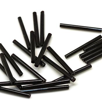 Opaque Glass Bugle Beads, Black, 20x2.5mm, Hole: 0.5mm, about 2000~2500pcs/bag