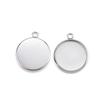 304 Stainless Steel Pendant Cabochon Settings, Plain Edge Bezel Cups, Flat Round, Stainless Steel Color, Tray: 5.5mm, 8.5x6.4x1mm, Hole: 1.4mm