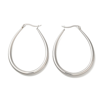 304 Stainless Steel Oval Hoop Earrings for Women, Stainless Steel Color, 49.5x4mm