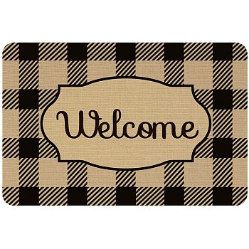 Linen and Rubber Ground Mat, Rectangle with Word Welcome, Black, Word, 40x60cm